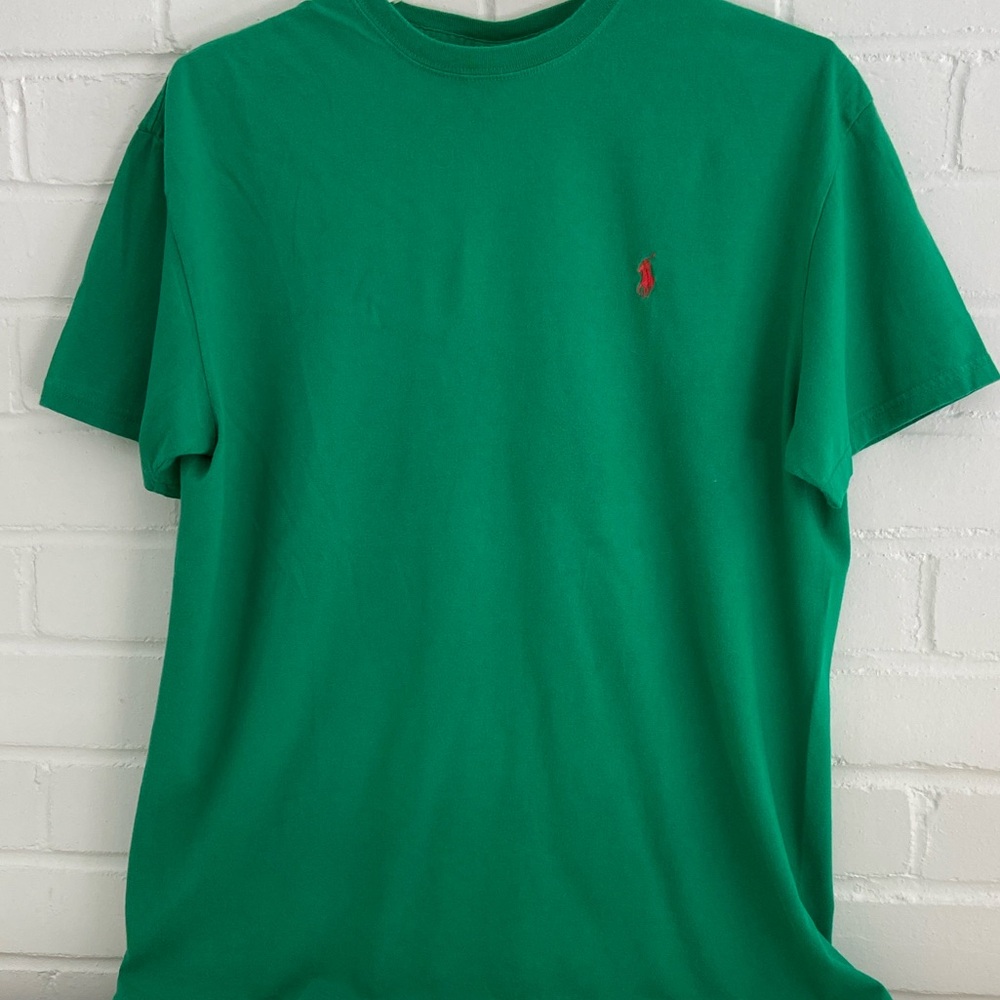 Mens Polo by Ralph Lauren Kelly Green T-Shirt With Red Logo Size M